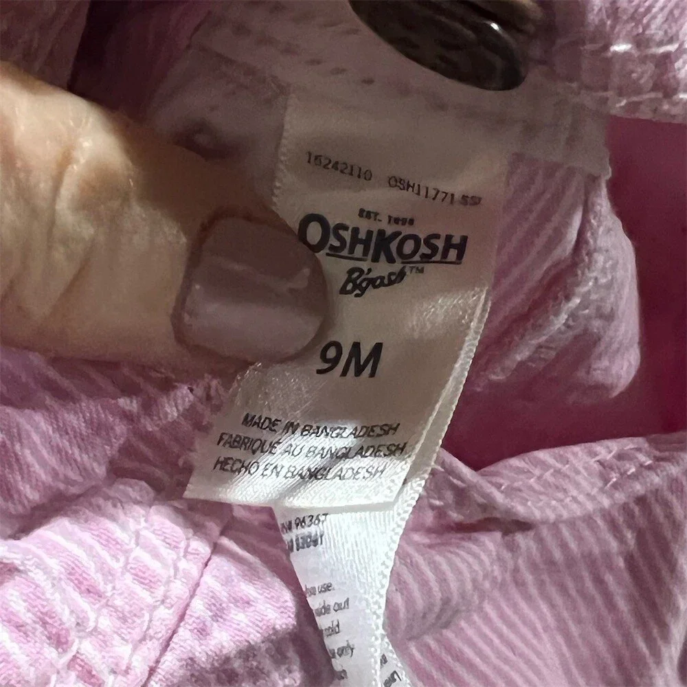 OshKosh B'Gosh Baby Baby Bib Overalls Pink Heart Pocket Size 9M